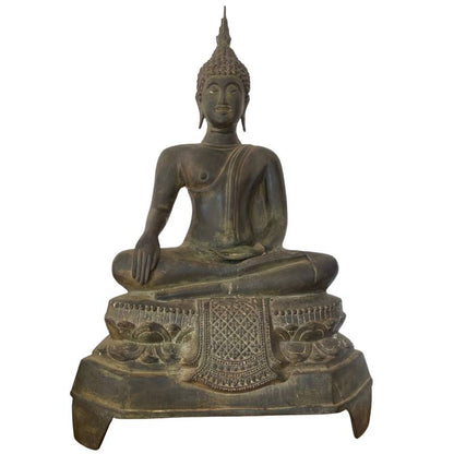 Large Antique Thai Bronze Seated Buddha – c. 1500–1650 – front view