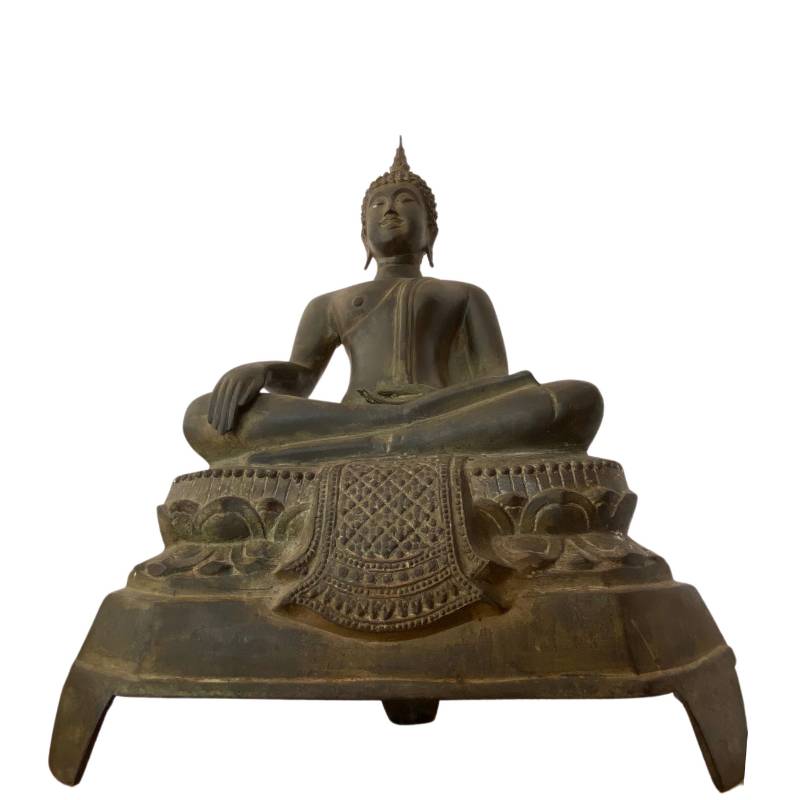 Large Antique Thai Bronze Seated Buddha – c. 1500–1650 – close view of the upper section