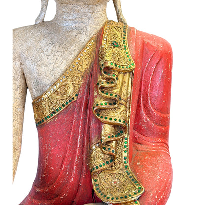 Large Burmese Mandalay Buddha – Carved Wood & Glass, ca. 1970 – left-side view
