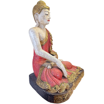 Large Burmese Mandalay Buddha – Carved Wood & Glass, ca. 1970 – rear view
