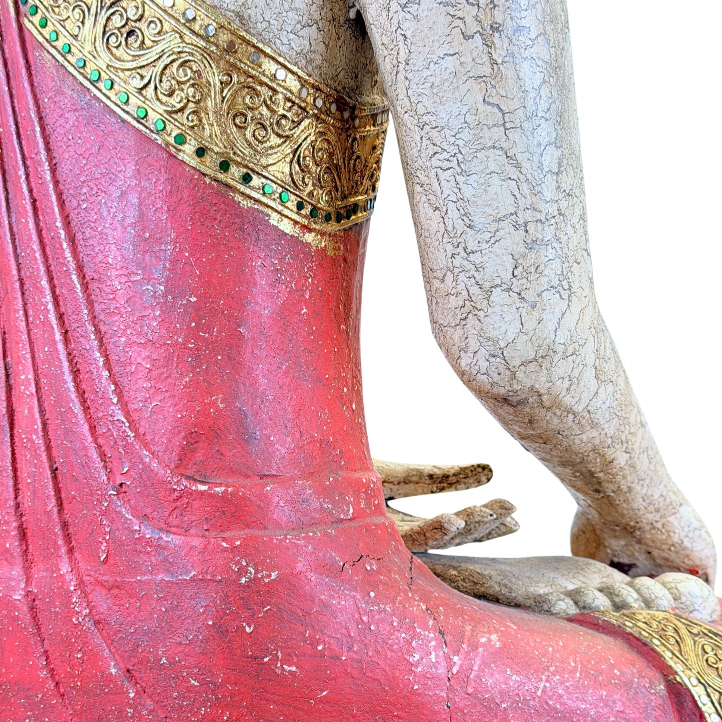 Large Burmese Mandalay Buddha – Carved Wood & Glass, ca. 1970 – underside and base view