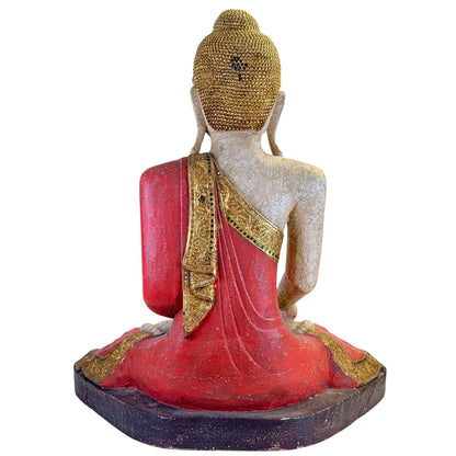 Large Burmese Mandalay Buddha – Carved Wood & Glass, ca. 1970 – surface and patina detail
