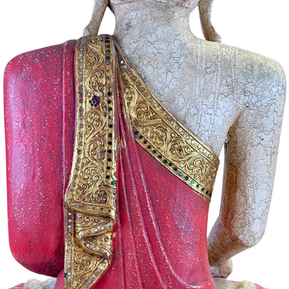 Large Burmese Mandalay Buddha – Carved Wood & Glass, ca. 1970 – decorative detail