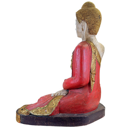 Large Burmese Mandalay Buddha – Carved Wood & Glass, ca. 1970 – profile and silhouette detail