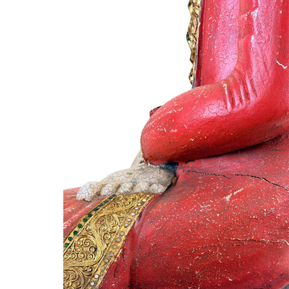 Large Burmese Mandalay Buddha – Carved Wood & Glass, ca. 1970 – edge and contour detail