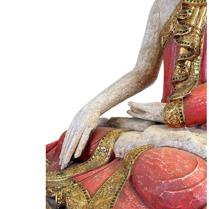 Large Burmese Mandalay Buddha – Carved Wood & Glass, ca. 1970 – additional base detail