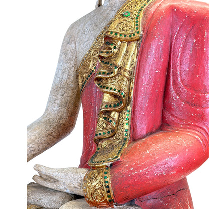 Large Burmese Mandalay Buddha – Carved Wood & Glass, ca. 1970 – additional surface detail