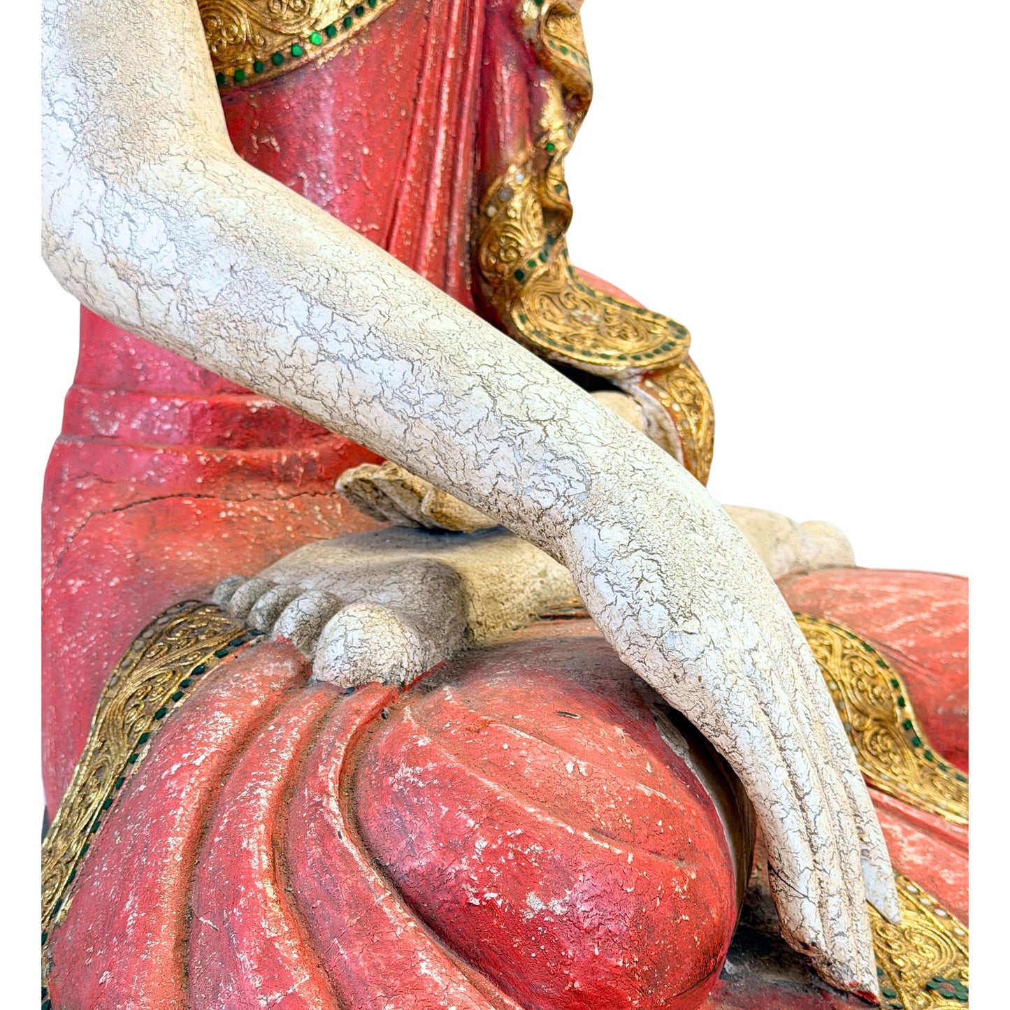 Large Burmese Mandalay Buddha – Carved Wood & Glass, ca. 1970 – right-side view