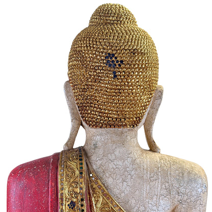 Large Burmese Mandalay Buddha – Carved Wood & Glass, ca. 1970 – casting and construction detail