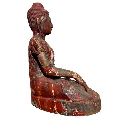 Large Burmese Mandalay Buddha – Gilt Wood & Mirror Inlay, 80 cm – right-side view