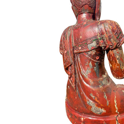Large Burmese Mandalay Buddha – Gilt Wood & Mirror Inlay, 80 cm – close view of the upper section