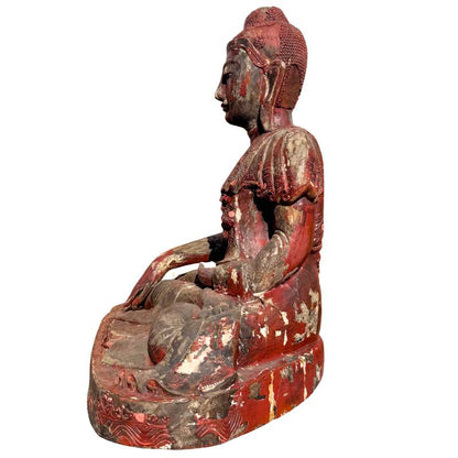 Large Burmese Mandalay Buddha – Gilt Wood & Mirror Inlay, 80 cm – underside and base view