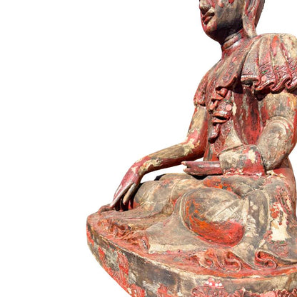 Large Burmese Mandalay Buddha – Gilt Wood & Mirror Inlay, 80 cm – decorative detail