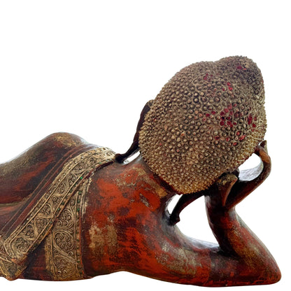 Large Burmese Reclining Buddha – Gilt Carved Wood, 160 cm – right-side view