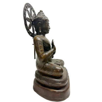 Large Burmese Teaching Buddha – Bronze, Dharmachakra Mudra, 55 cm – rear view