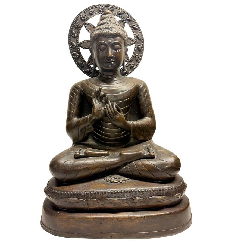 Large Burmese Teaching Buddha – Bronze, Dharmachakra Mudra, 55 cm – front view