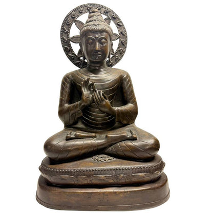 Large Burmese Teaching Buddha – Bronze, Dharmachakra Mudra, 55 cm – front view