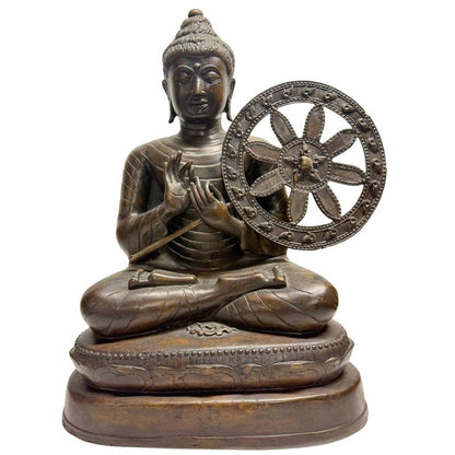Large Burmese Teaching Buddha – Bronze, Dharmachakra Mudra, 55 cm – three-quarter front view