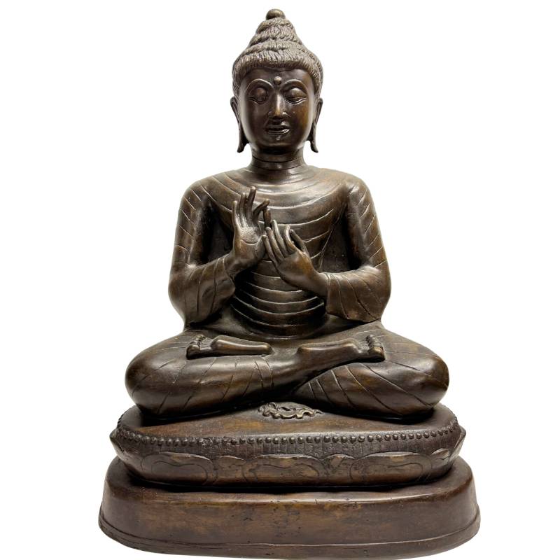 Large Burmese Teaching Buddha – Bronze, Dharmachakra Mudra, 55 cm – left-side view