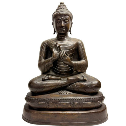 Large Burmese Teaching Buddha – Bronze, Dharmachakra Mudra, 55 cm – left-side view