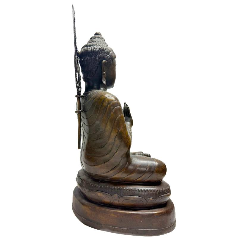 Large Burmese Teaching Buddha – Bronze, Dharmachakra Mudra, 55 cm – right three-quarter rear view