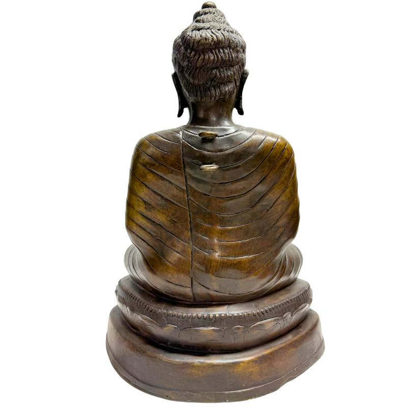 Large Burmese Teaching Buddha – Bronze, Dharmachakra Mudra, 55 cm – opposite three-quarter front view