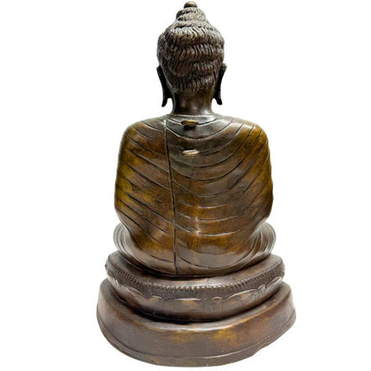 Large Burmese Teaching Buddha – Bronze, Dharmachakra Mudra, 55 cm – opposite three-quarter front view