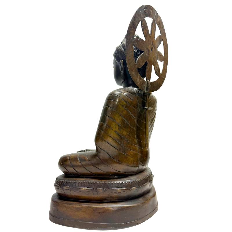 Large Burmese Teaching Buddha – Bronze, Dharmachakra Mudra, 55 cm – close view of the upper section