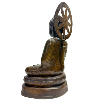 Large Burmese Teaching Buddha – Bronze, Dharmachakra Mudra, 55 cm – close view of the upper section