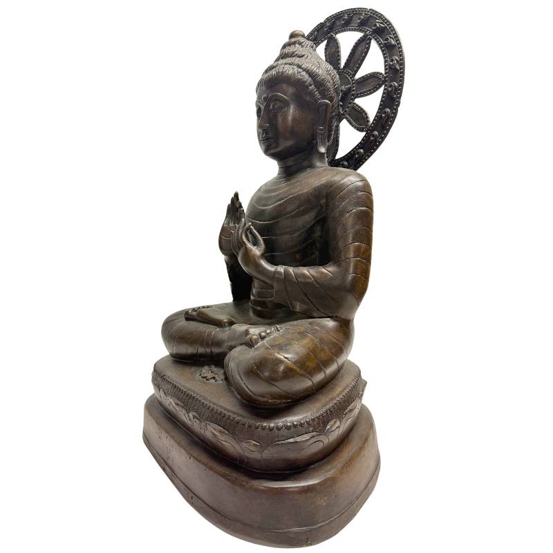 Large Burmese Teaching Buddha – Bronze, Dharmachakra Mudra, 55 cm – close view of the lower section