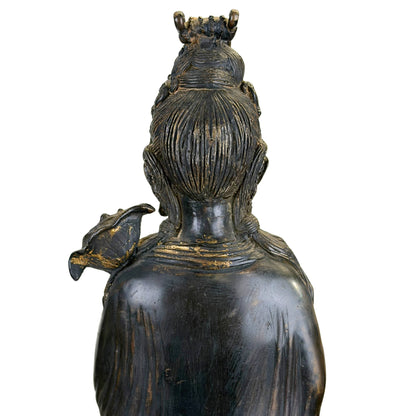 Large East Asian Guanyin on Dragon-Fish – Bronze, 64 cm – close view of the central details