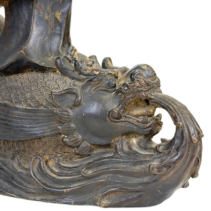 Large East Asian Guanyin on Dragon-Fish – Bronze, 64 cm – right-side view
