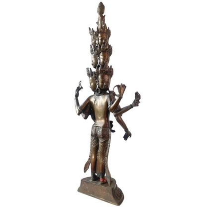 Large Eleven-Headed Avalokiteshvara – Bronze, 60 cm – left three-quarter rear view