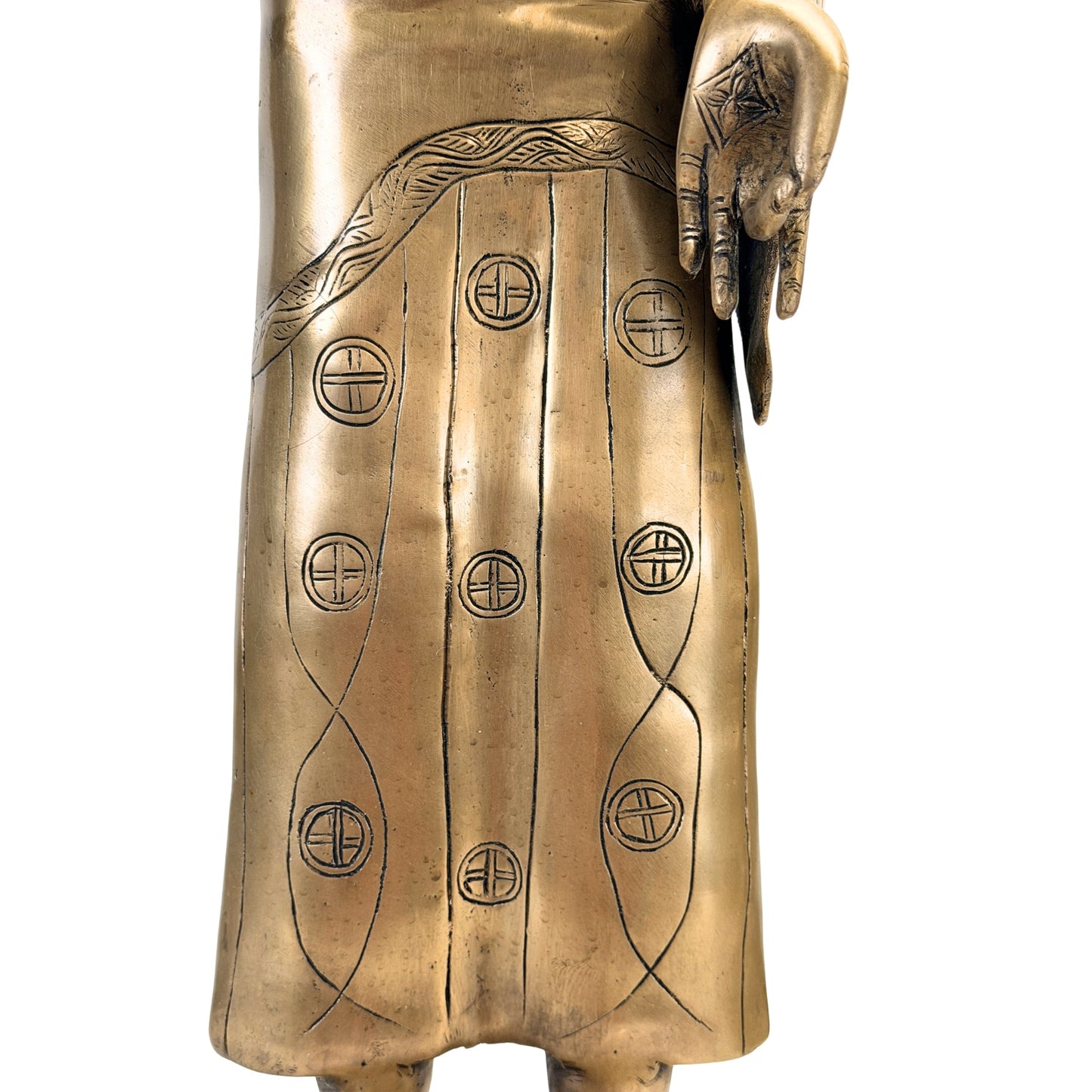 Large Himalayan-Style Standing Buddha – Bronze, ca. 1950–1980 – underside and base view