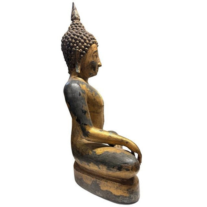 Large Old Thai Buddha – Bronze with Gilt Traces, 59 cm – left-side view