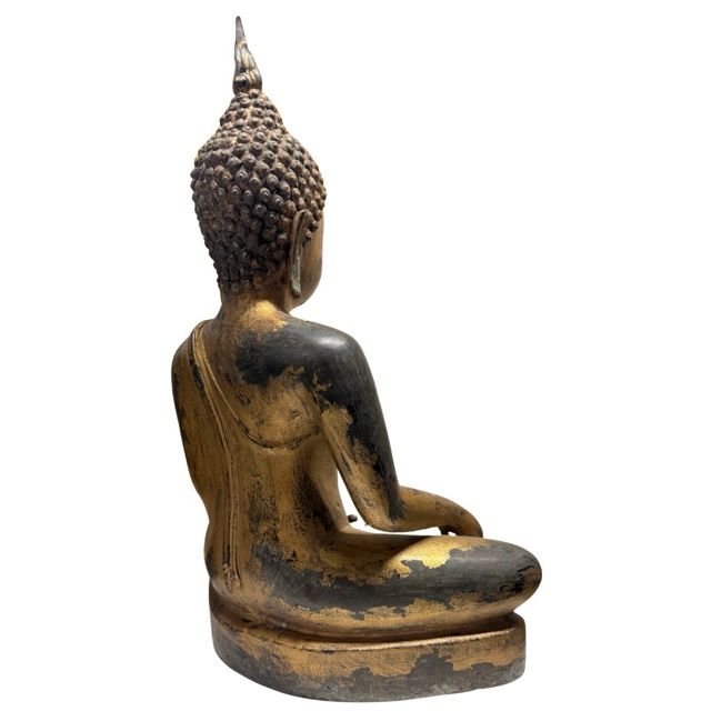 Large Old Thai Buddha – Bronze with Gilt Traces, 59 cm – left three-quarter rear view