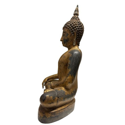 Large Old Thai Buddha – Bronze with Gilt Traces, 59 cm – right-side view