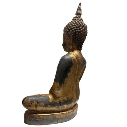 Large Old Thai Buddha – Bronze with Gilt Traces, 59 cm – right three-quarter rear view