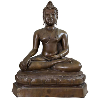 Large Thai Ayutthaya-Style Buddha – Heavy Brass, 49 cm – front view