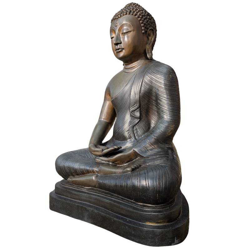 Large Thai bronze Buddha seated with both hands in the lap