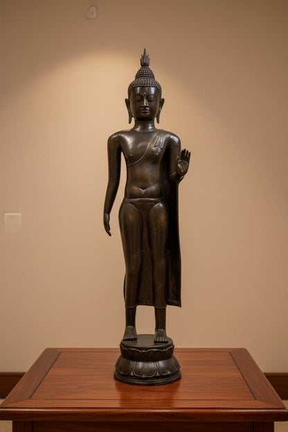 Large Walking Buddha – Bronze, Sukhothai Style, 117 cm – front view