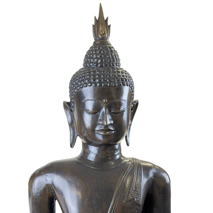 Large Walking Buddha – Bronze, Sukhothai Style, 117 cm – close view of the upper section