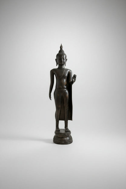 Large Walking Buddha – Bronze, Sukhothai Style, 117 cm – right-side view