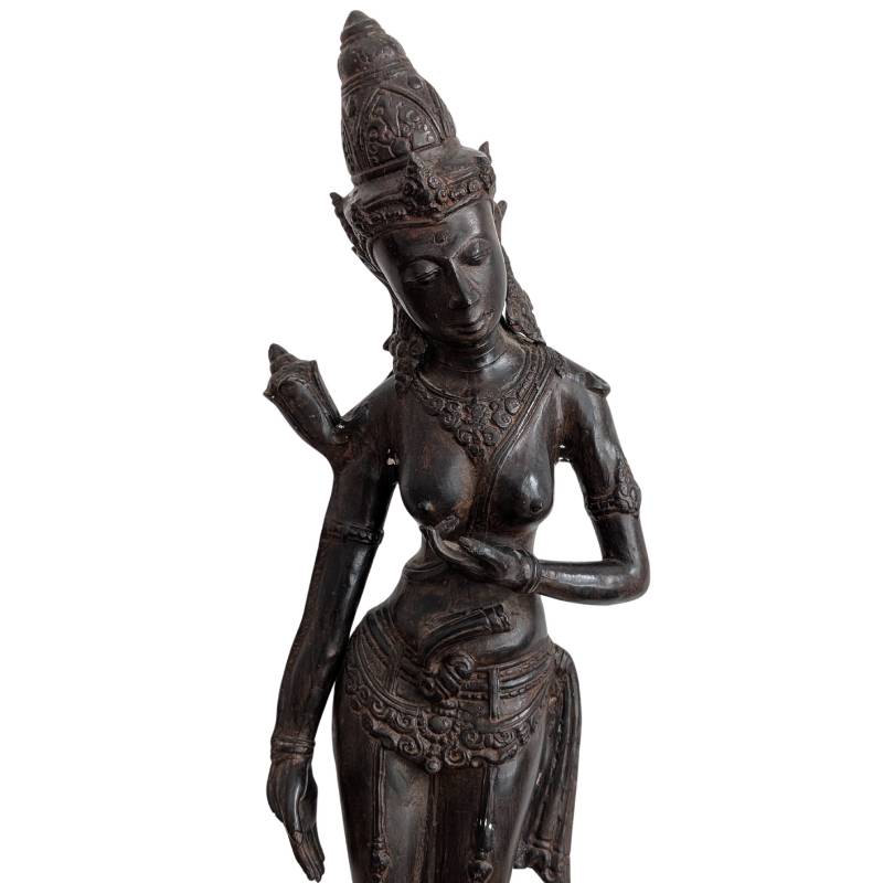 Aged bronze surface of the Cambodian Tara figure