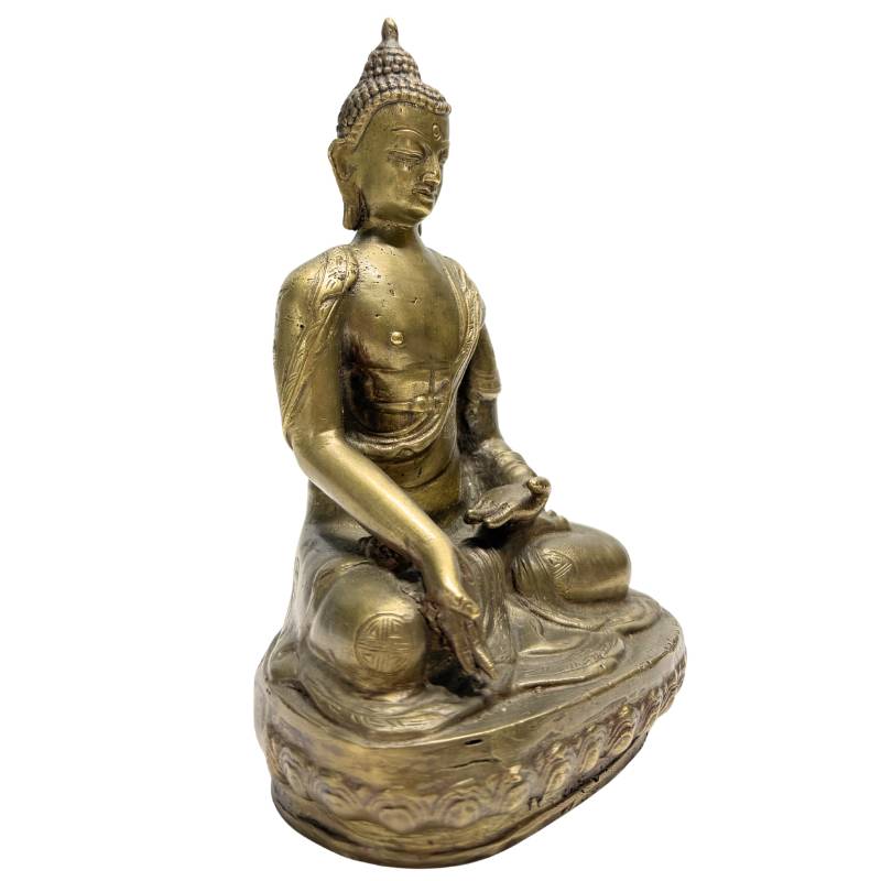 Three-quarter front view of late Qing Chinese bronze Buddha