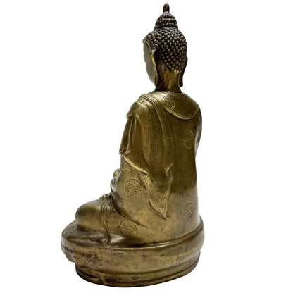 Opposite rear angle of Chinese bronze Buddha and lotus base