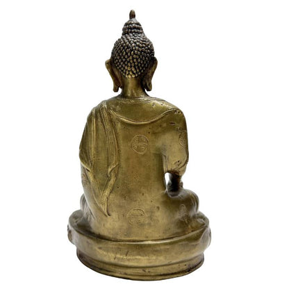 Rear view of late Qing Chinese bronze Buddha with engraved Shou symbols