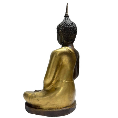 Opposite rear angle of Chinese bronze Buddha and closed base