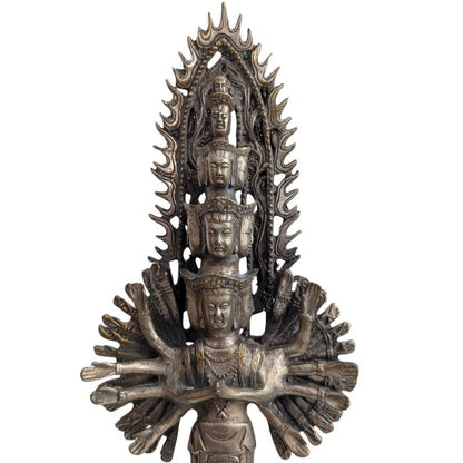 Chinese bronze Guanyin standing within a radiating halo
