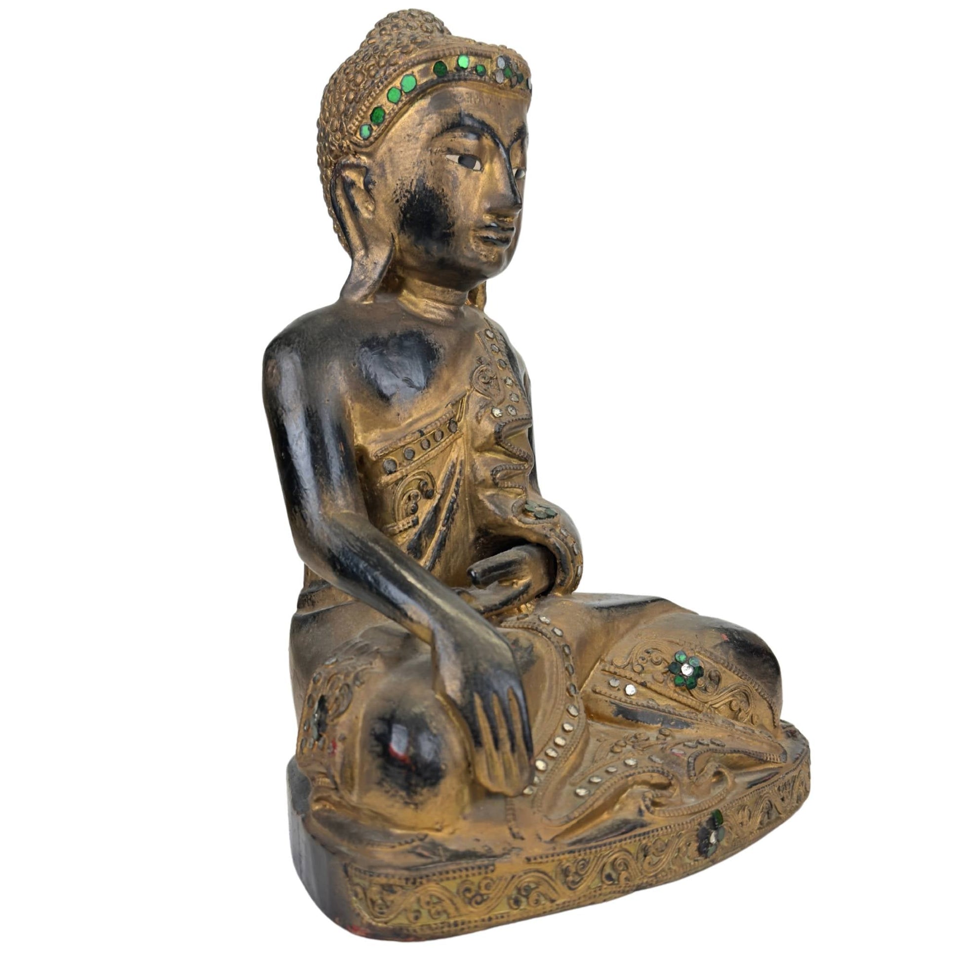 Mandalay stijl Boeddha van hout met vergulde afwerking